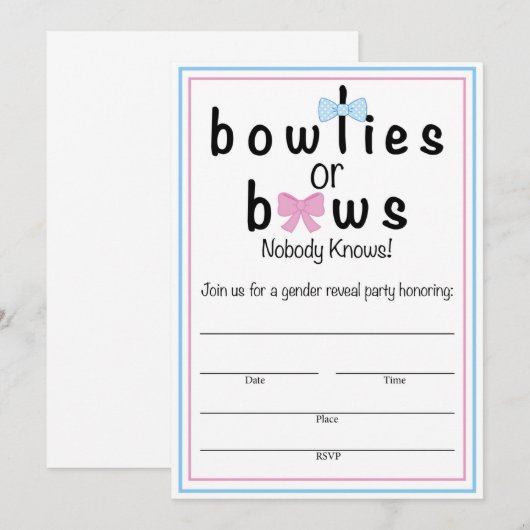 Bowties en bogen Genderkwesties Openbaren Uitnodig (Voorkant / Achterkant)