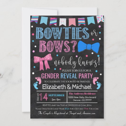 Bowties en bogen Genderonderzoek Uitnodiging (Voorkant)