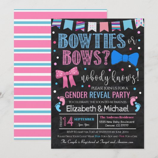 Bowties en bogen Genderonderzoek Uitnodiging (Voorkant / Achterkant)