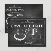 Bowties en parels bruiloft Save The Date Briefkaar Aankondigingskaart (Voorkant / Achterkant)