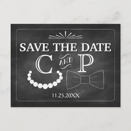 Bowties en parels bruiloft Save The Date Briefkaar Aankondigingskaart (Voorkant)