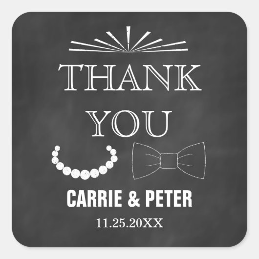 Bowties en parels bruiloft vierkante sticker (Voorkant)