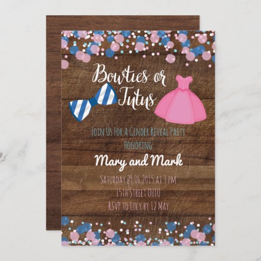 Bowties en Tutus Gender Reopenbaarmakingsuitnodigi Kaart (Voorkant / Achterkant)