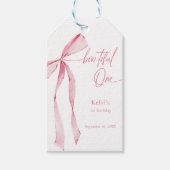 Bowtiful Een Waterverf Blush Roze 1e Verjaardag Cadeaulabel (Voorkant)