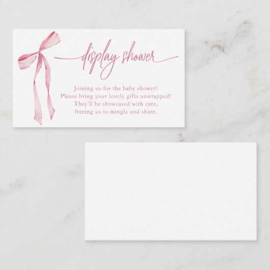 Bowtiful Waterverf Blush Roze Baby Display Douche Informatiekaartje (Voorkant / Achterkant)