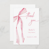 Bowtiful Waterverf Blush Roze Baby shower Bedankkaart (Voorkant / Achterkant)