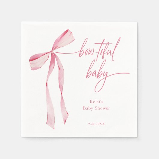 Bowtiful Waterverf Blush Roze Baby shower Servet (Voorkant)