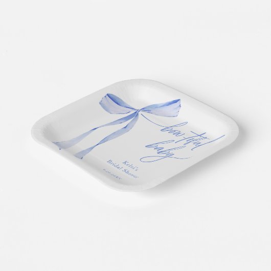 Bowtiful Waterverf Pastel Blauw Baby shower Papieren Bordje (Gebogen)