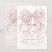 Bowtiiful One 1st Birthday Floral Bow Girls Kaart (Voorkant / Achterkant)