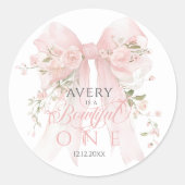Bowtiiful One 1st Birthday Floral Bow Girls Ronde Sticker (Voorkant)
