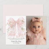 Bowtiiful One Photo 1st Birthday Floral Bow Girls Bedankkaart (Voorkant / Achterkant)