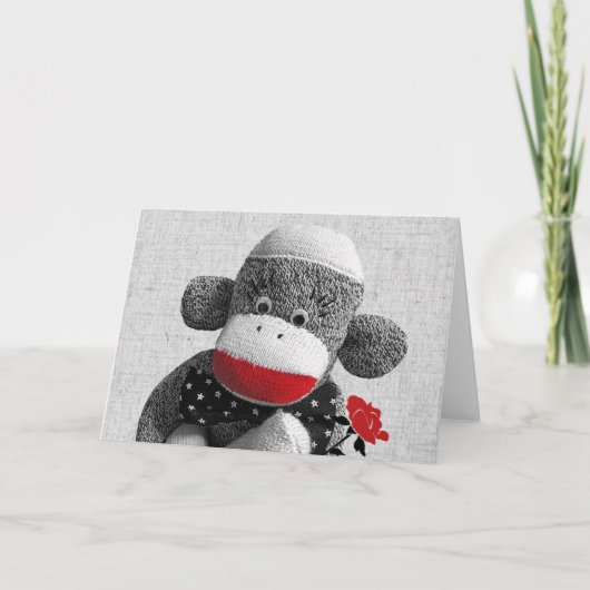 Bowty Het Wenskaart Sock Monkey Kaart (Voorkant)
