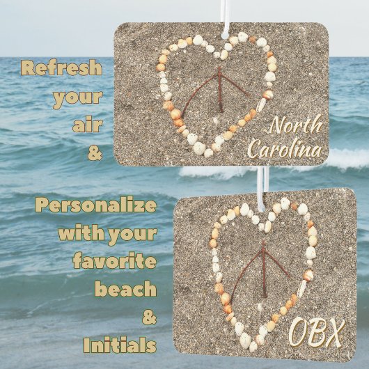 BOX Beach NC Seashell Heart Peace Sign Souvenir Luchtverfrisser