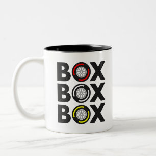 "Box Box Box" F1 Bandenontwerp Tweekleurige Koffiemok