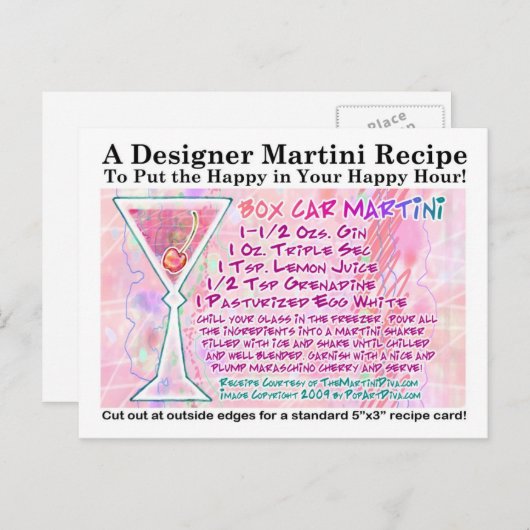 Box Car Martini Recept Briefkaart (Voorkant / Achterkant)