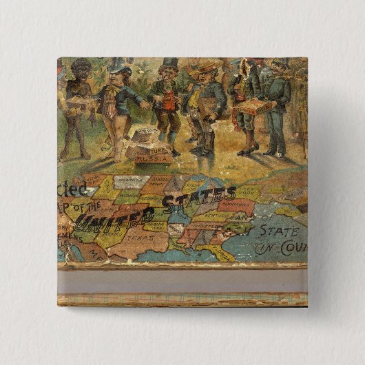 Box Dissected map, Verenigde Staten Vierkante Button 5,1 Cm (Voorkant)