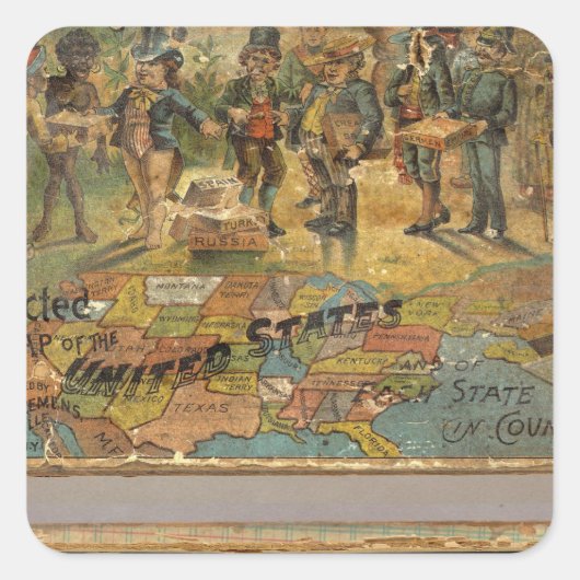 Box Dissected map, Verenigde Staten Vierkante Sticker (Voorkant)