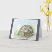 Box Turtle Wenskaart. Blanco binnenkant. Kaart (Gele Bloem)