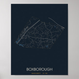 Boxborough Massachusetts Straatkaart Poster (Nacht