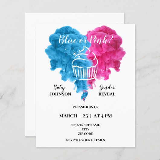 Boxe gender onthult feestuitnodigingen (Voorkant / Achterkant)