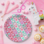 Boxed Hearts Pattern Aqua/Roze ID629 Papieren Bordje (Feest)