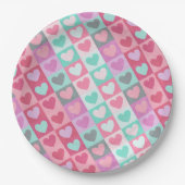 Boxed Hearts Pattern Aqua/Roze ID629 Papieren Bordje (Voorkant)
