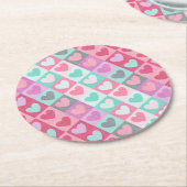 Boxed Hearts Pattern Aqua/Roze ID629 Ronde Kartonnen Onderzetter (Gebogen)
