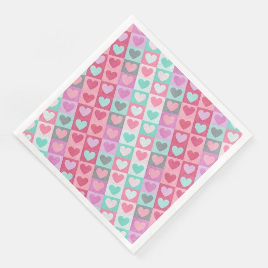 Boxed Hearts Pattern Aqua/Roze ID629 Servet (Hoek)