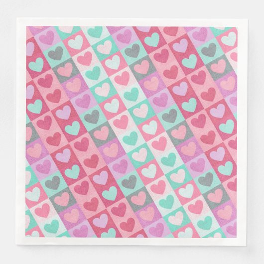 Boxed Hearts Pattern Aqua/Roze ID629 Servet (Voorkant)