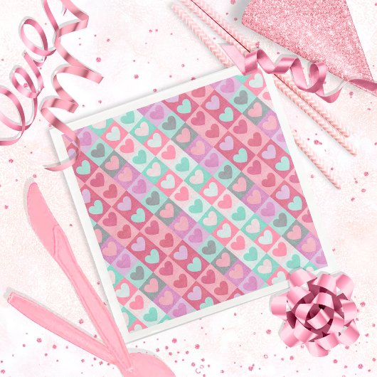 Boxed Hearts Pattern Aqua/Roze ID629 Servet
