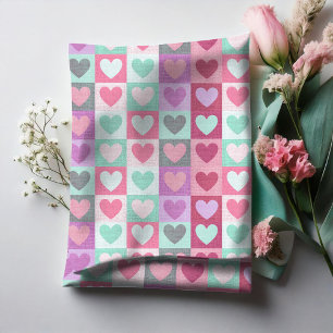 Boxed Hearts Pattern Aqua/Roze ID629 Stof