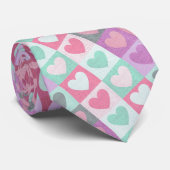 Boxed Hearts Pattern Aqua/Roze ID629 Stropdas (Opgerold)