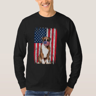 Boxer American Flag Dog draagt gezichtsmasker 4 ju T-shirt