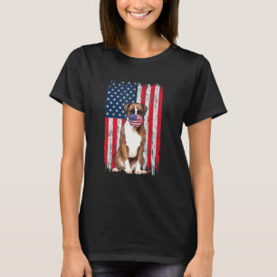 Boxer American Flag Dog draagt gezichtsmasker 4 ju T-shirt