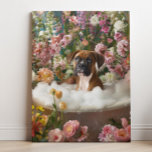 Boxer Art | Boxer Art Badkamer Canvas Print<br><div class="desc">Kunst met een speelse Boxer die geniet van een ontspannend bad vol bubbels en prachtige bloemen. Dit charmante kunstwerk voegt een vleugje warmte en persoonlijkheid toe aan uw ruimte,  waardoor het uitnodigender en vrolijker aanvoelt.</div>