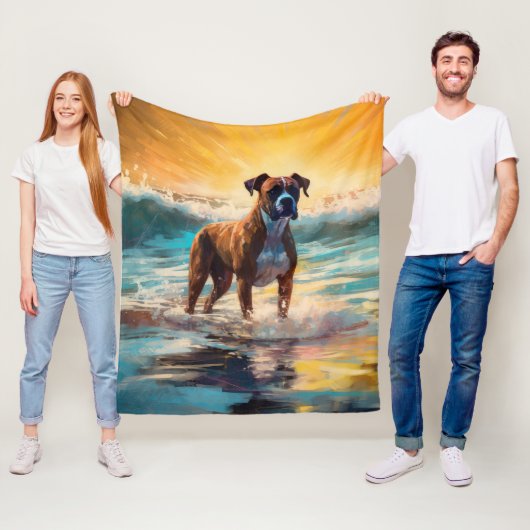 Boxer Beach Surfschilderij Fleece Deken (In situ)