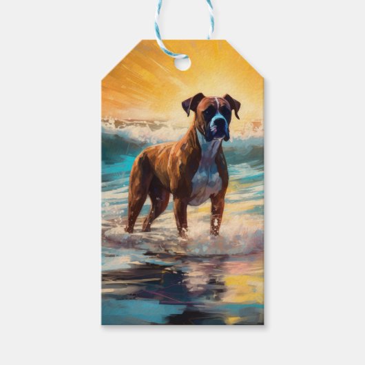 Boxer Beach Surfschildering Cadeaulabel (Voorkant)
