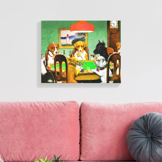 Boxer Beagle doberman honden spelen poker kaarten Canvas Afdruk (Insitu (Woonkamer))