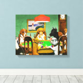 Boxer Beagle doberman honden spelen poker kaarten Canvas Afdruk (Insitu (Houten vloer))