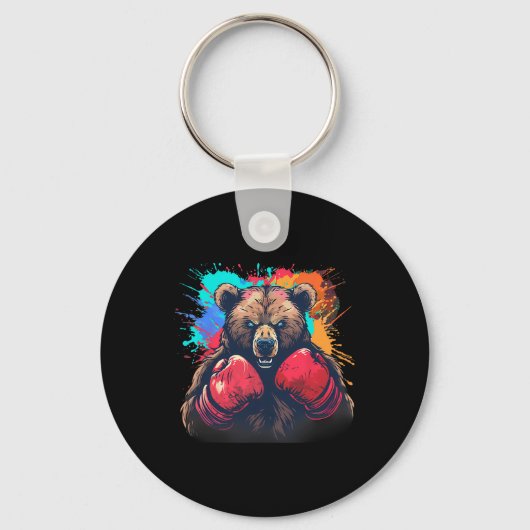 Boxer Bear With Boxing Gloves Kickboxing Funny Box Sleutelhanger (Voorkant)