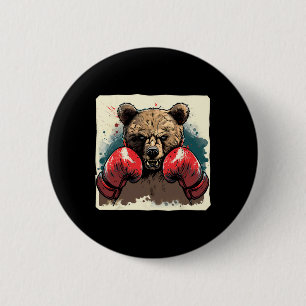 Boxer Beer met bokshandschoenen Kickboxing Funny B Ronde Button 5,7 Cm