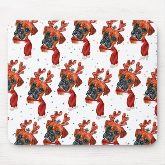 Boxer Breed Waterverf Dog Pattern sterft Kerstmis Muismat (Voorkant)