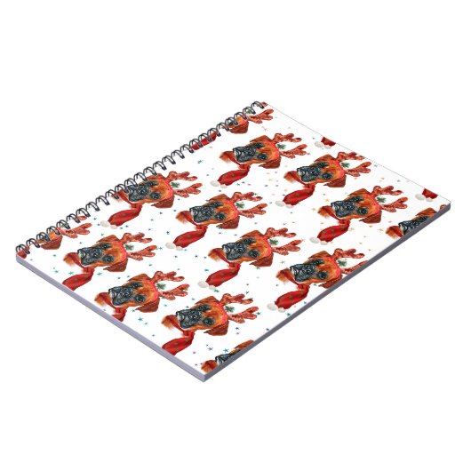 Boxer Breed Waterverf Dog Pattern sterft Kerstmis Notitieboek (Linkerzijde)