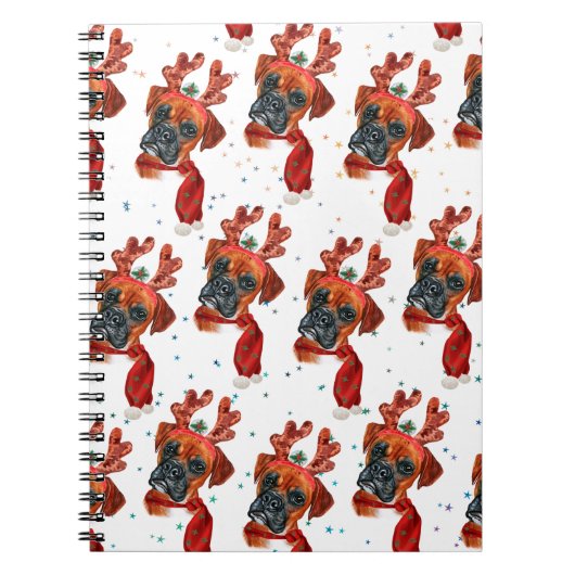 Boxer Breed Waterverf Dog Pattern sterft Kerstmis Notitieboek (Voorkant)