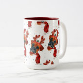 Boxer Breed Waterverf Dog Pattern sterft Kerstmis Tweekleurige Koffiemok (Voorkant rechts)