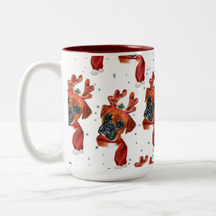 Boxer Breed Waterverf Dog Pattern sterft Kerstmis Tweekleurige Koffiemok