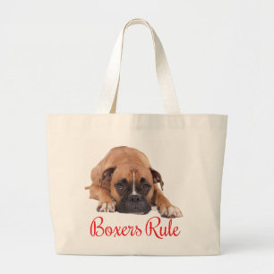 Boxer Brown and White Puppy Dog Red Boxers Rule Grote Tote Bag