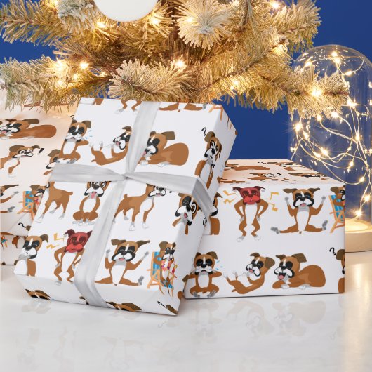 Boxer Cartoon Funny Seamless Wrapping Paper Cadeaupapier (Feestdagen)