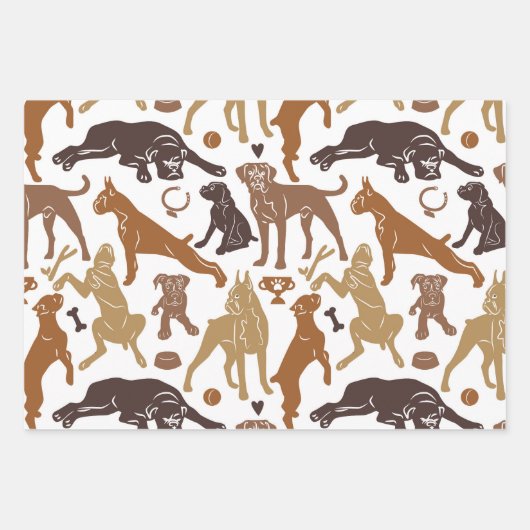 Boxer cartoon silhouet naadloos met kleurrijke hon inpakpapier vel (Voorkant 3)