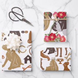 Boxer cartoon silhouet naadloos met kleurrijke hon inpakpapier vel